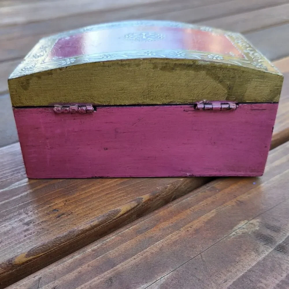 World Market Micheala Dome Jewelry Box Hand Painted India Boho Folk Art